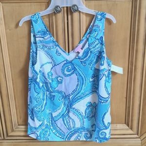 EUC Lilly Pulitzer 2015 Silk Sleeveless Blouse Size M Paisley Blue Purple White